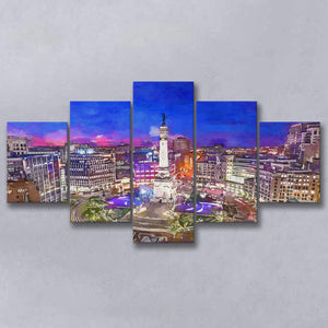 Indianapolis Indiana Usa Skyline Over Monument 5 Pieces Mixed Canvas Prints Wall Art Home Decor