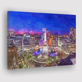 Indianapolis Indiana Usa Skyline Over Monument City Art Watercolor Canvas Prints Wall Art Home Decor, Large Canvas