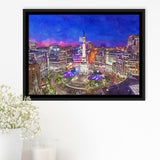 Indianapolis Indiana Usa Skyline Over Monument City Art Watercolor Framed Canvas Prints Wall Art Home Decor,Floating Frame