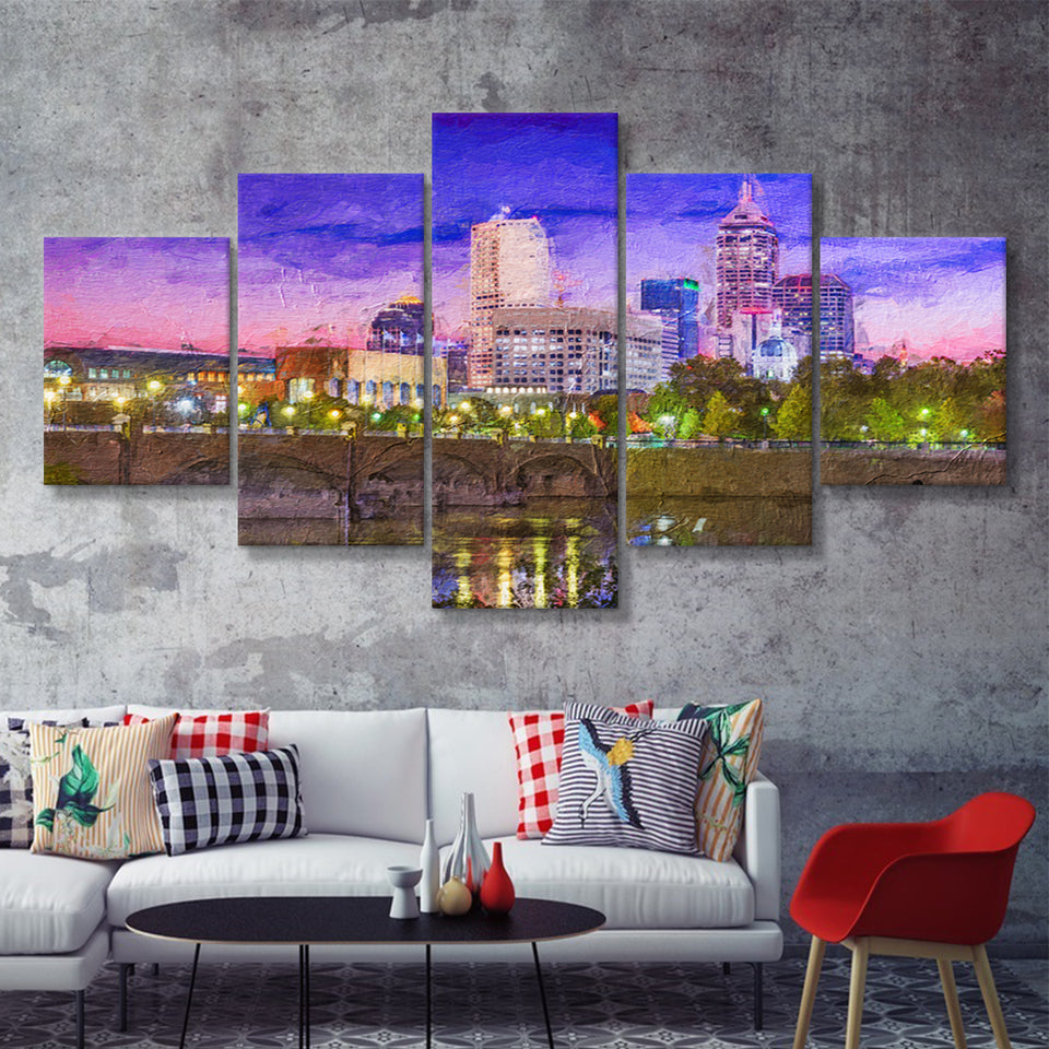 Indianapolis Cityscape 5 Piece Canvas Prints Wall Art Decor - Painting Canvas, Multi Panels