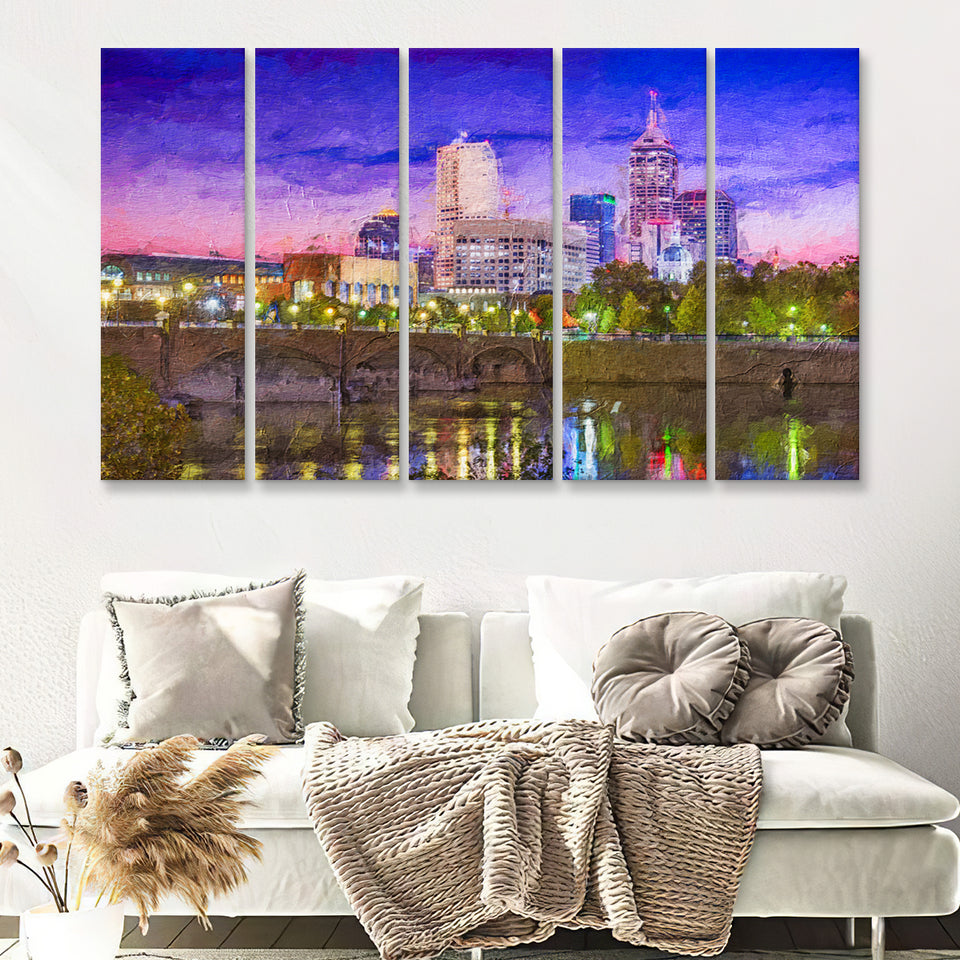 Indianapolis Cityscape 5 Piece B Canvas Prints Wall Art Decor - Painting Canvas, Multi Panels