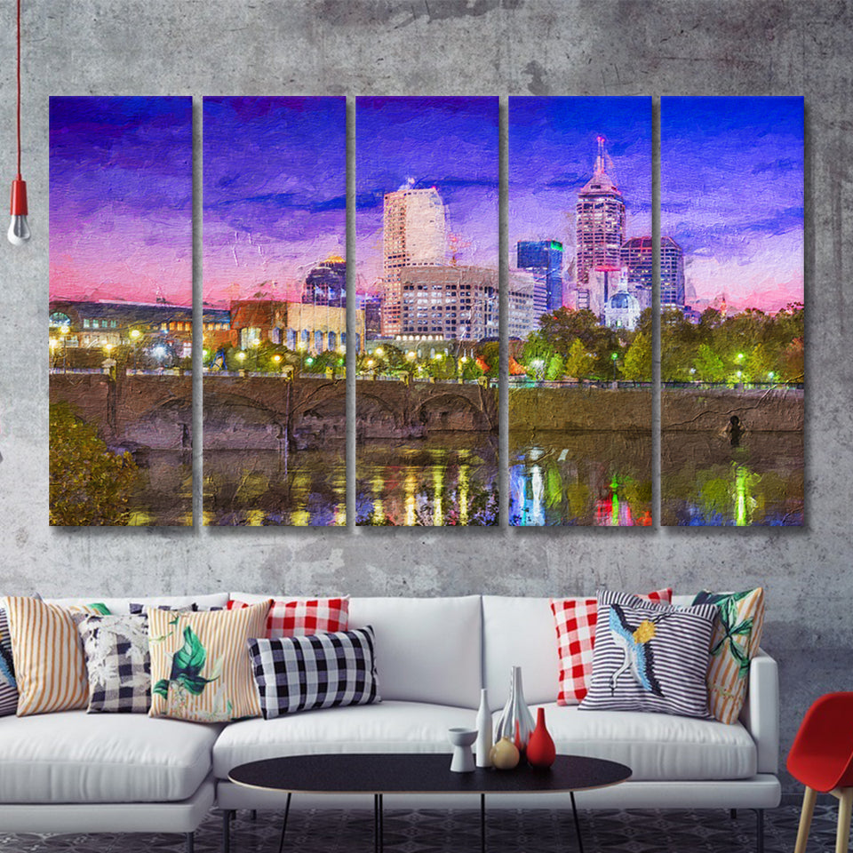 Indianapolis Cityscape 5 Piece B Canvas Prints Wall Art Decor - Painting Canvas, Multi Panels
