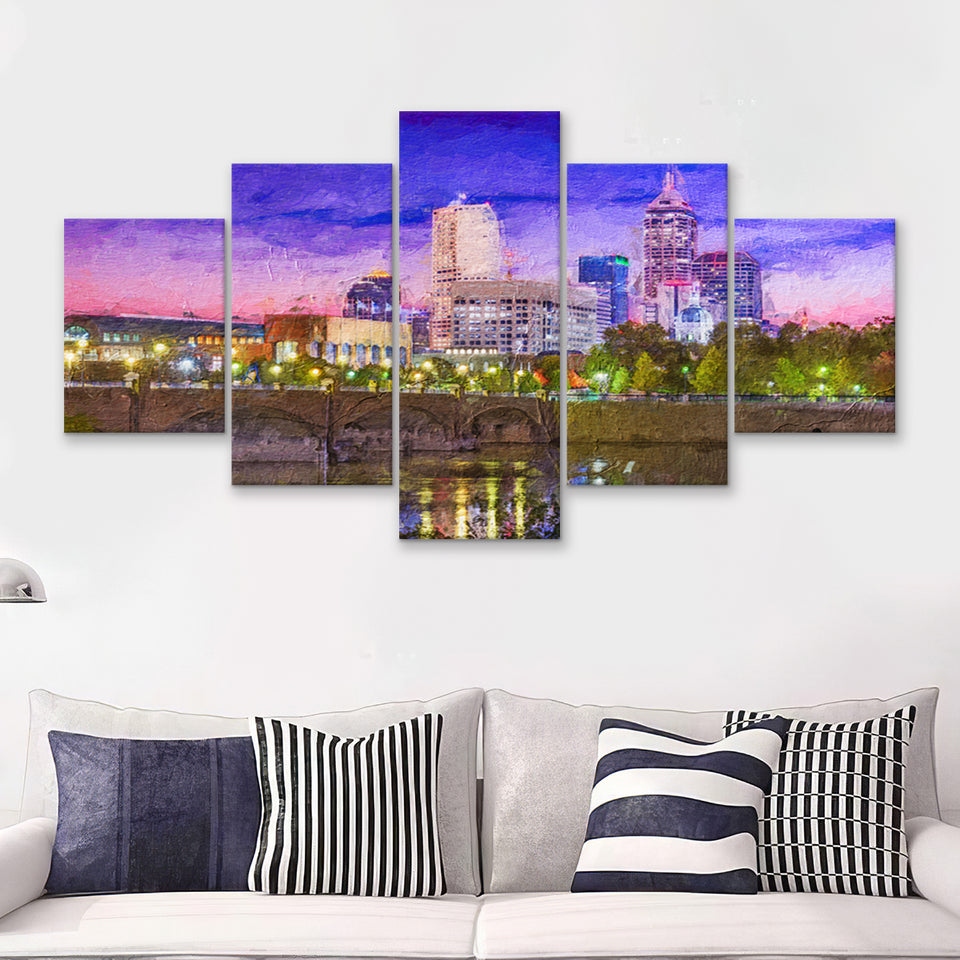 Indianapolis Cityscape 5 Piece Canvas Prints Wall Art Decor - Painting Canvas, Multi Panels