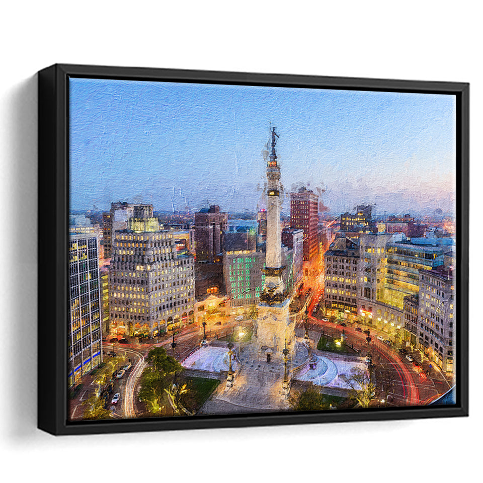 Indianapolis Skyline Over Monument Framed Canvas Prints Wall Art Decor - Paiting Canvas, Art Prints, Floating Frame