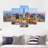 Indianapolis Skyline Over Monument 5 Piece Canvas Prints Wall Art Decor - Painting Canvas, Multi Panels