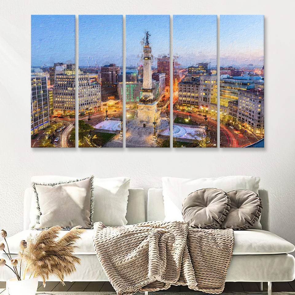 Indianapolis Skyline Over Monument 5 Piece B Canvas Prints Wall Art Decor - Painting Canvas, Multi Panels