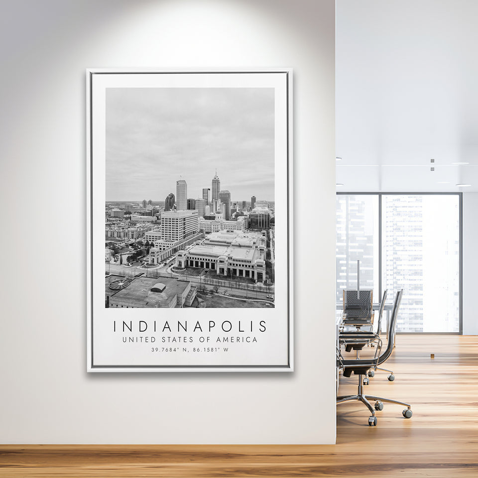 Indianapolis Usa Black And White Art Framed Canvas Prints Wall Art Home Decor, Floating Frame