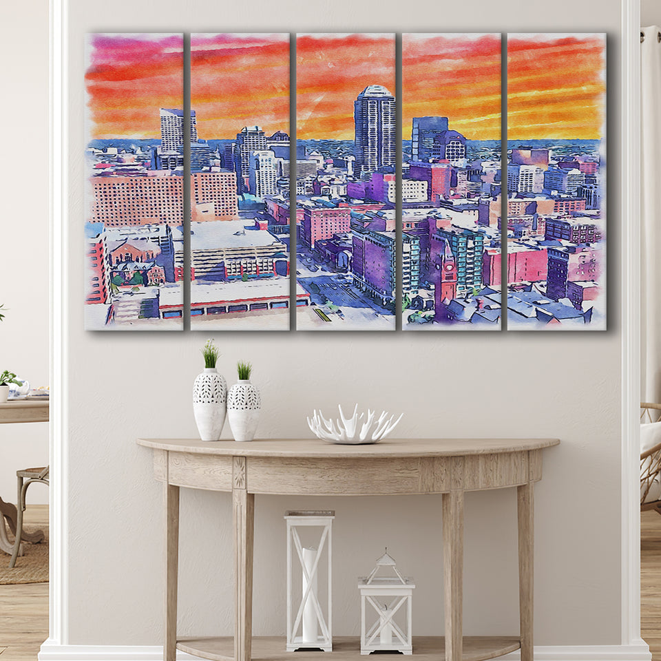Indianapolis Watercolor Indianapolis Indiana, 5 Pieces B, Multi Panel Canvas Prints Wall Art Decor