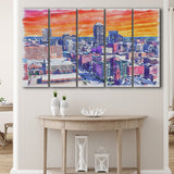 Indianapolis Watercolor Indianapolis Indiana, 5 Pieces B, Multi Panel Canvas Prints Wall Art Decor