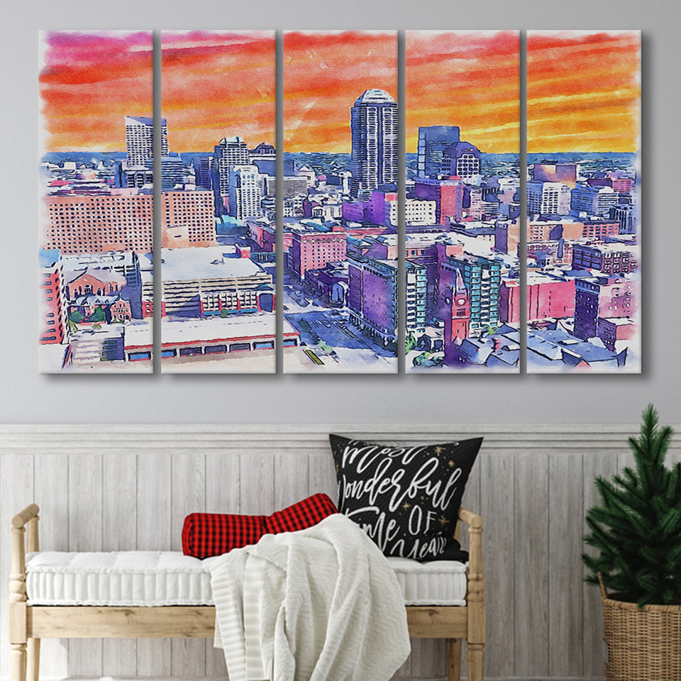 Indianapolis Watercolor Indianapolis Indiana, 5 Pieces B, Multi Panel Canvas Prints Wall Art Decor