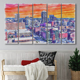 Indianapolis Watercolor Indianapolis Indiana, 5 Pieces B, Multi Panel Canvas Prints Wall Art Decor