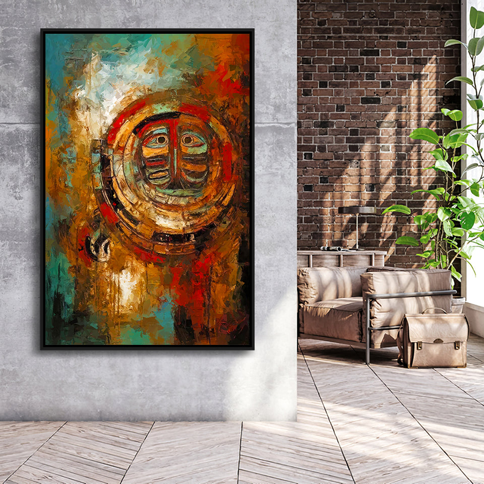 Indigenous Themed Abstract   Modern Wall Art Framed Canvas Prints Wall Art, Floating Frame, Large Canvas Home Decor