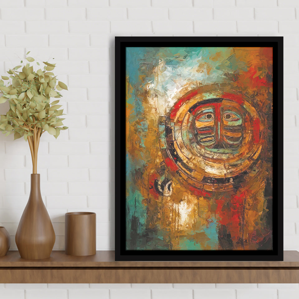 Indigenous Themed Abstract   Modern Wall Art Framed Canvas Prints Wall Art, Floating Frame, Large Canvas Home Decor