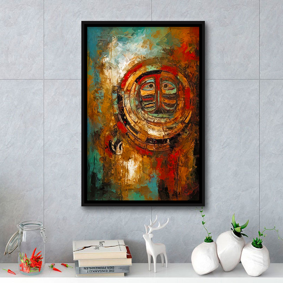 Indigenous Themed Abstract   Modern Wall Art Framed Canvas Prints Wall Art, Floating Frame, Large Canvas Home Decor