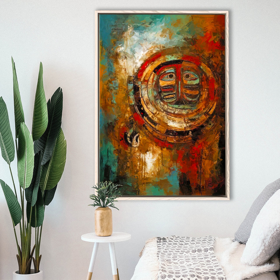 Indigenous Themed Abstract   Modern Wall Art Framed Canvas Prints Wall Art, Floating Frame, Large Canvas Home Decor
