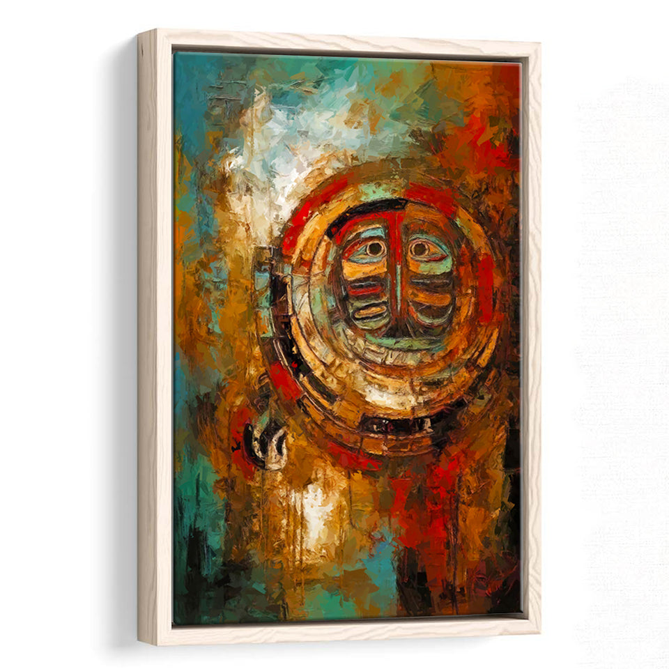 Indigenous Themed Abstract   Modern Wall Art Framed Canvas Prints Wall Art, Floating Frame, Large Canvas Home Decor
