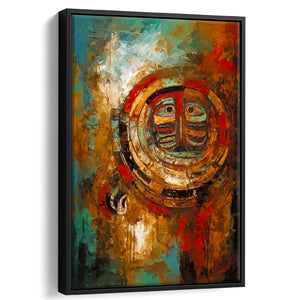 Indigenous Themed Abstract   Modern Wall Art Framed Canvas Prints Wall Art, Floating Frame, Large Canvas Home Decor