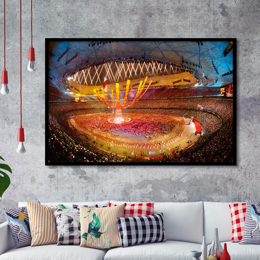 Inside Beijing Olympic Stadium, Stadium Canvas, Sport Art, Gift for him, Framed Art Prints Wall Art Decor, Framed Picture