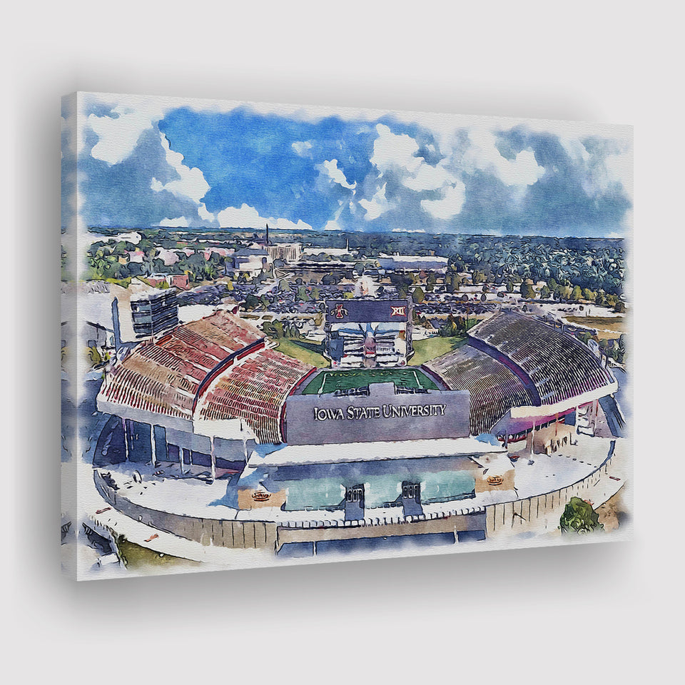 Iowa State Cyclones Jack Trice Stadium Watercolor, Sport Art Prints Fan Gift, Canvas Prints Wall Art Decor