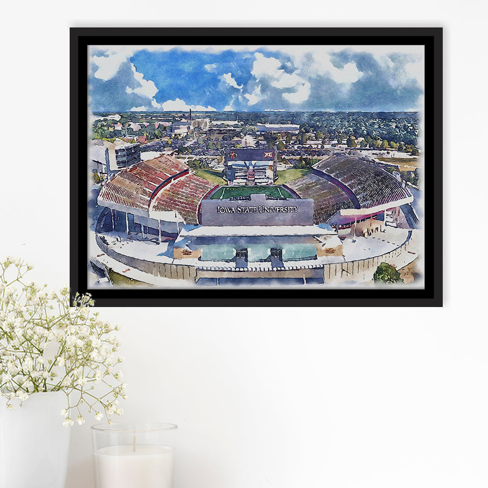Iowa State Cyclones Jack Trice Stadium Watercolor, Sport Art Prints Fan Gift, Framed Canvas Prints Wall Art Decor