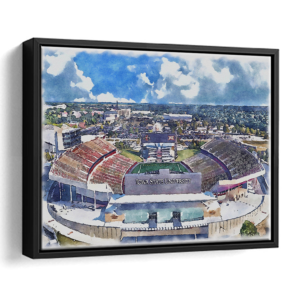 Iowa State Cyclones Jack Trice Stadium Watercolor, Sport Art Prints Fan Gift, Framed Canvas Prints Wall Art Decor