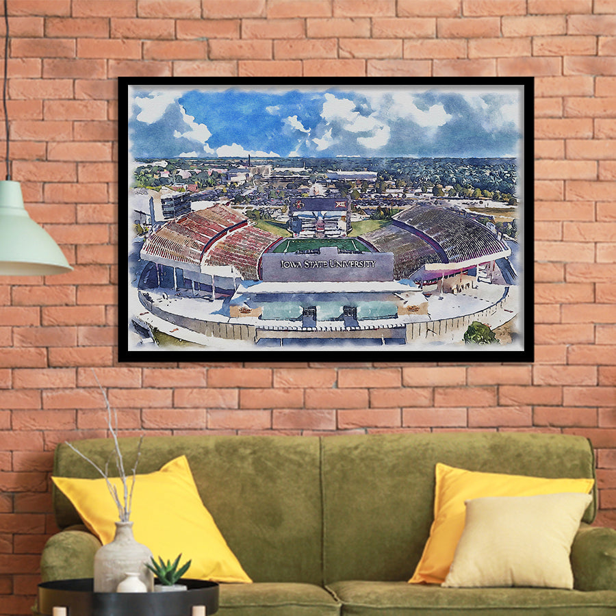 Iowa State Cyclones Jack Trice Stadium Watercolor, Sport Prints Fan Gift, Framed Art Prints Wall Art Decor