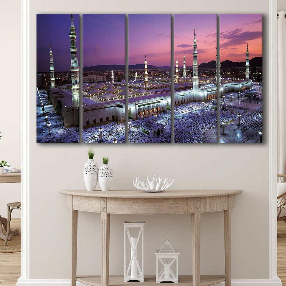 Islamic Al Masjid An Nabawi Print Medina 5 Piece B Canvas Prints Wall Art, Multi Panels,Large Canvas
