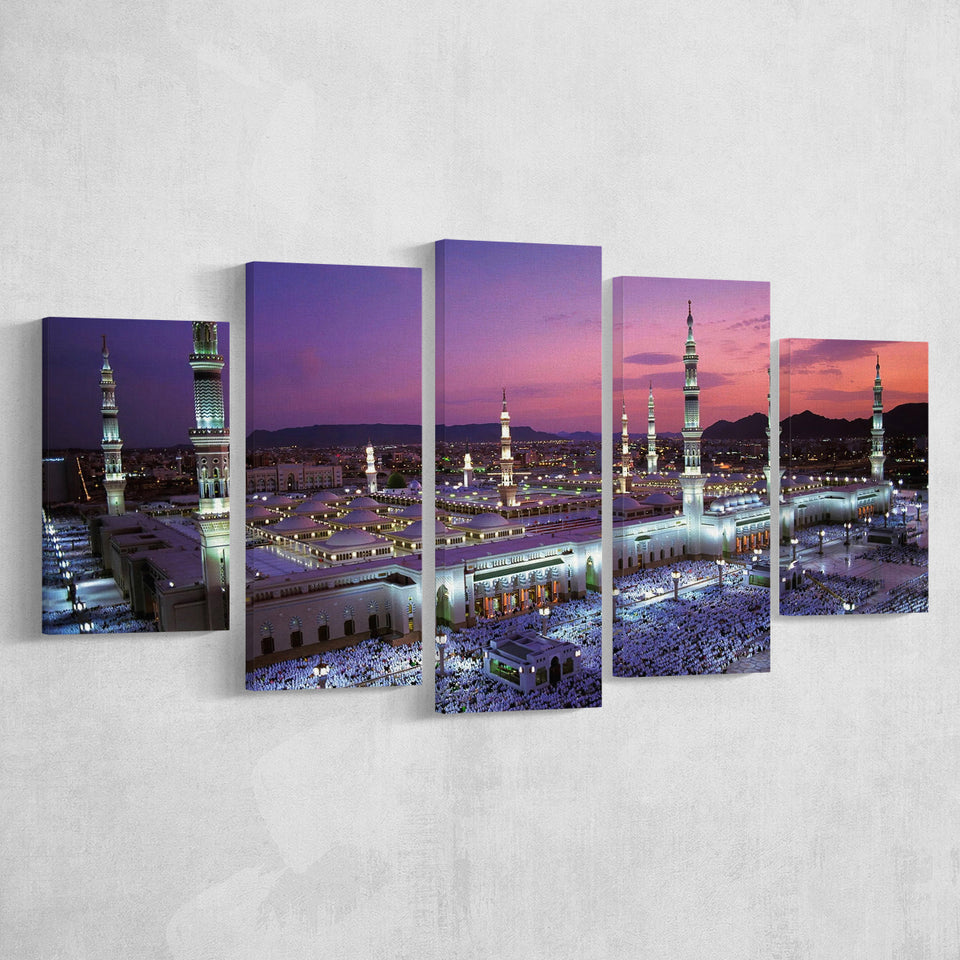 Islamic Al Masjid An Nabawi Print Medina 5 Piece Canvas Prints Wall Art Decor, Multi Panels, Mixed Canvas