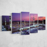 Islamic Al Masjid An Nabawi Print Medina 5 Piece Canvas Prints Wall Art Decor, Multi Panels, Mixed Canvas