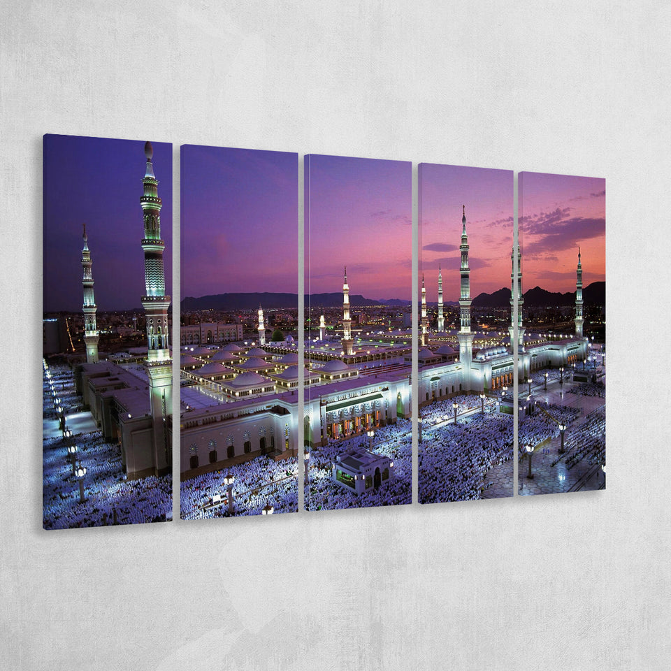 Islamic Al Masjid An Nabawi Print Medina 5 Piece B Canvas Prints Wall Art, Multi Panels,Large Canvas