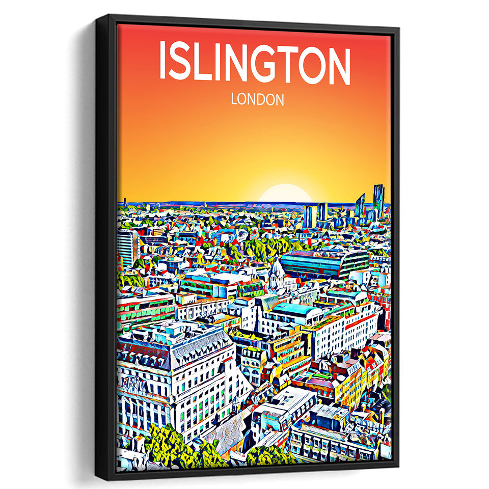 Islington London Art Sunset Art Print, Large Canvas, Framed Canvas Print Wall Art Home Decor, Floating Frame