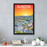 Islington London Art Sunset Art Print, Large Canvas, Framed Canvas Print Wall Art Home Decor, Floating Frame