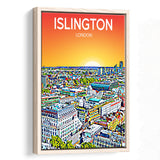 Islington London Art Sunset Art Print, Large Canvas, Framed Canvas Print Wall Art Home Decor, Floating Frame