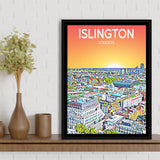 Islington London Art Sunset Art Print, Large Canvas, Framed Canvas Print Wall Art Home Decor, Floating Frame