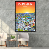 Islington London Art Sunset Art Print, Large Canvas, Framed Canvas Print Wall Art Home Decor, Floating Frame