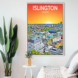 Islington London Art Sunset Art Print, Large Canvas, Framed Canvas Print Wall Art Home Decor, Floating Frame