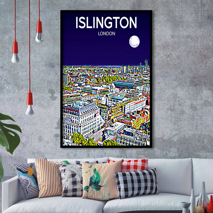 Islington London Art Night Art Print, City Art Print, Framed Art Print Wall Art Home Decor, Framed Picture