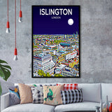 Islington London Art Night Art Print, City Art Print, Framed Art Print Wall Art Home Decor, Framed Picture
