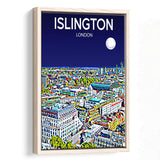Islington London Art Night Art Print, Large Canvas, Framed Canvas Print Wall Art Home Decor, Floating Frame