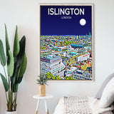Islington London Art Night Art Print, Large Canvas, Framed Canvas Print Wall Art Home Decor, Floating Frame