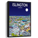 Islington London Art Night Art Print, Large Canvas, Framed Canvas Print Wall Art Home Decor, Floating Frame