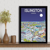 Islington London Art Night Art Print, Large Canvas, Framed Canvas Print Wall Art Home Decor, Floating Frame