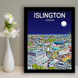 Islington London Art Night Art Print, City Art Print, Framed Art Print Wall Art Home Decor, Framed Picture