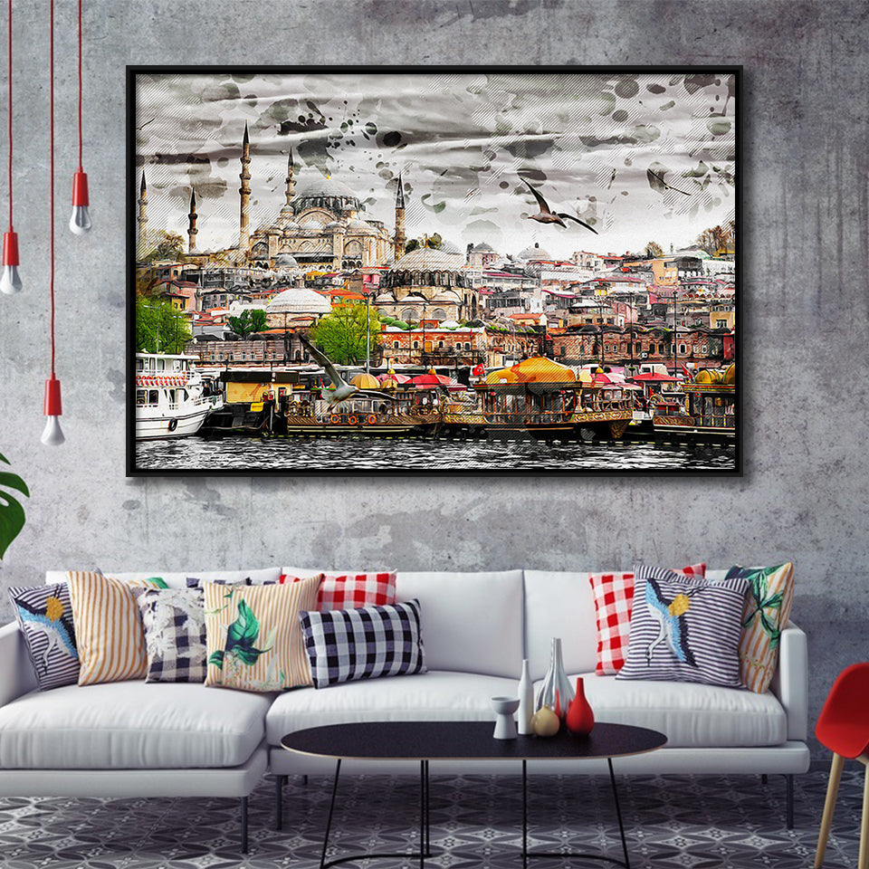 Istanbul, Blue Mosque, Istanbul Skyline, Framed Canvas Prints Wall Art Home Decor,Floating Frame, Ready to Hang