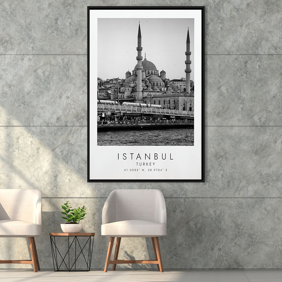 Istanbul Turkey Black And White Art Framed Canvas Prints Wall Art Home Decor, Floating Frame