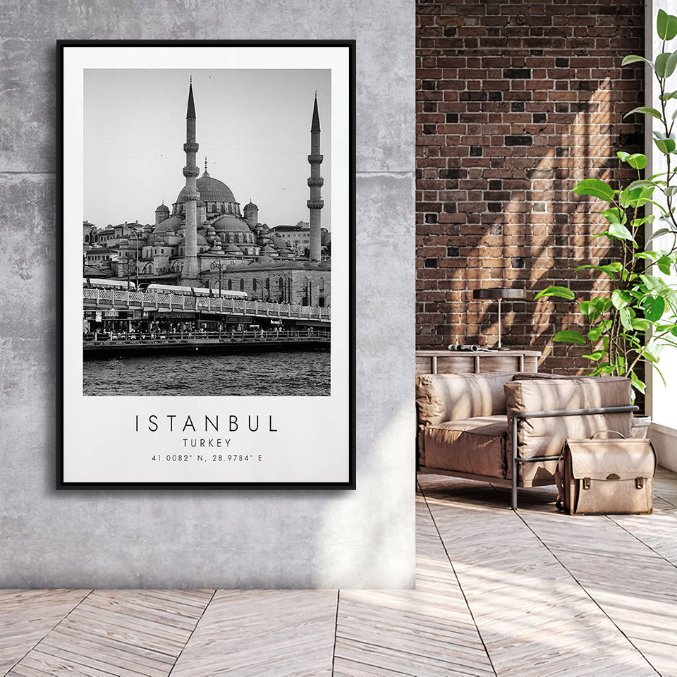 Istanbul Turkey Black And White Art Framed Canvas Prints Wall Art Home Decor, Floating Frame