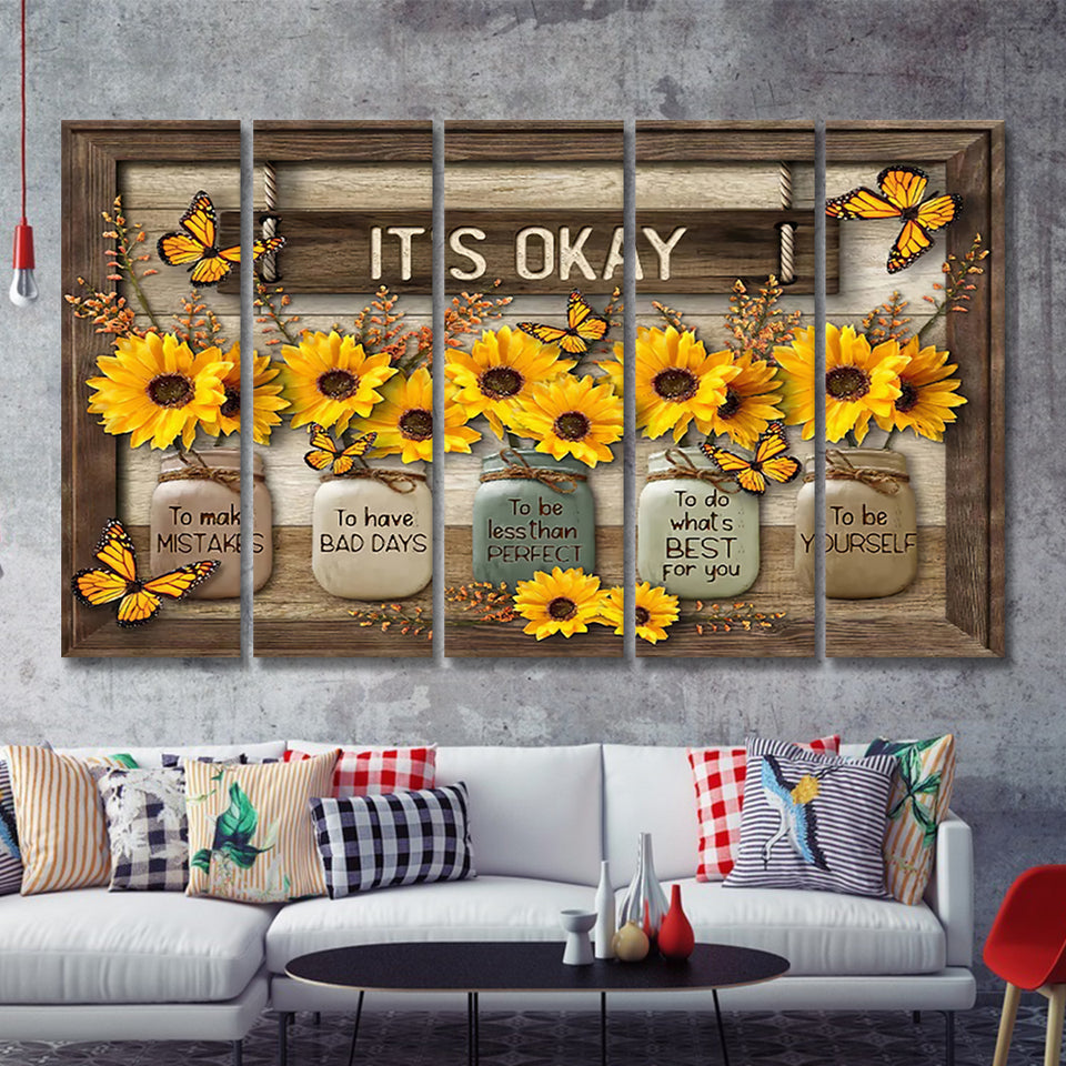 Its Okay Sunflower 5 Pieces B Canvas Prints Wall Art - Painting Canvas, Multi Panel