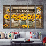 Its Okay Sunflower 5 Pieces B Canvas Prints Wall Art - Painting Canvas, Multi Panel
