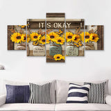 Its Okay Sunflower 5 Pieces Canvas Prints Wall Art - Painting Canvas, Multi Panel
