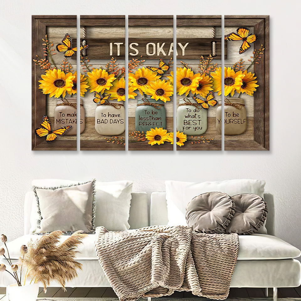 Its Okay Sunflower 5 Pieces B Canvas Prints Wall Art - Painting Canvas, Multi Panel